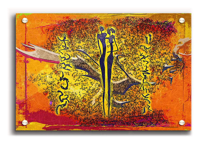 A vibrant acrylic print of African Tribal Art 24 showcasing intricate designs and colors on 5mm thick acrylic glass.