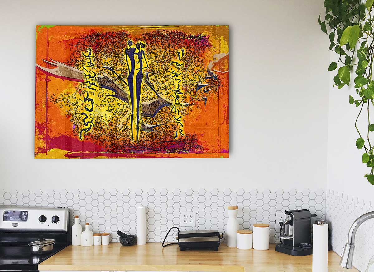 A vibrant African Tribal Art 24 glass print showcasing intricate tribal designs and colors, perfect for modern home decor.