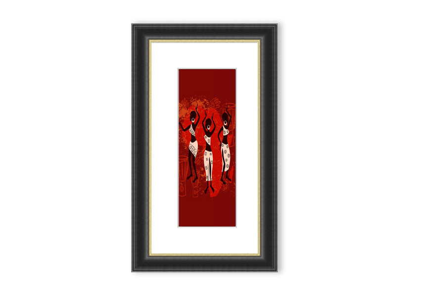 Framed print of African Tribal Art 25, showcasing vibrant colors and intricate patterns, ready to hang.