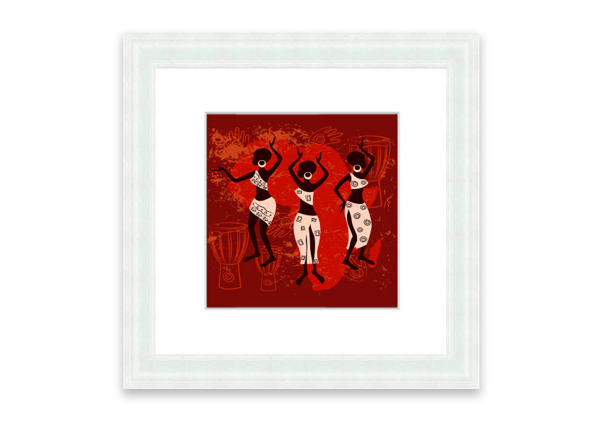 Framed print of African Tribal Art 25, showcasing vibrant colors and intricate patterns, ready to hang.