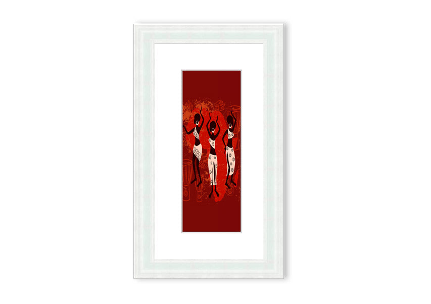 Framed print of African Tribal Art 25, showcasing vibrant colors and intricate patterns, ready to hang.