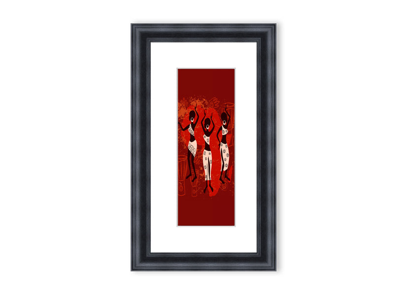 Framed print of African Tribal Art 25, showcasing vibrant colors and intricate patterns, ready to hang.