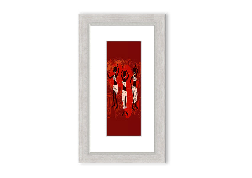 Framed print of African Tribal Art 25, showcasing vibrant colors and intricate patterns, ready to hang.