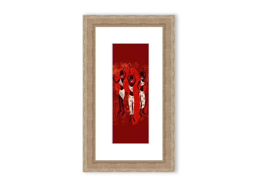 Framed print of African Tribal Art 25, showcasing vibrant colors and intricate patterns, ready to hang.