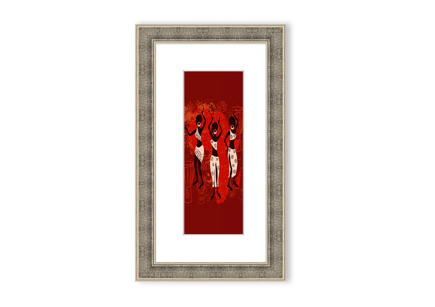 Framed print of African Tribal Art 25, showcasing vibrant colors and intricate patterns, ready to hang.