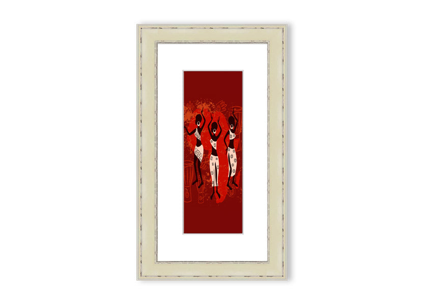 Framed print of African Tribal Art 25, showcasing vibrant colors and intricate patterns, ready to hang.