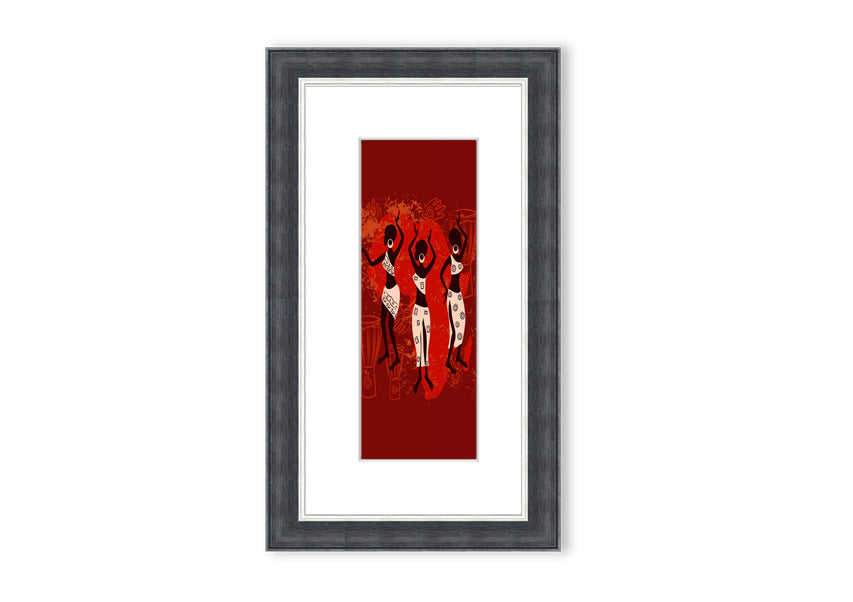 Framed print of African Tribal Art 25, showcasing vibrant colors and intricate patterns, ready to hang.