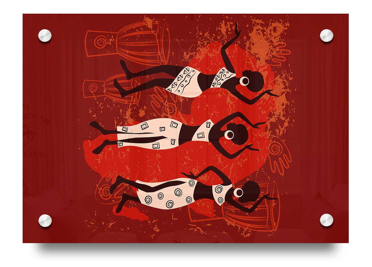 A vibrant acrylic print of African Tribal Art 25 showcasing intricate designs and colors on 5mm thick acrylic glass.