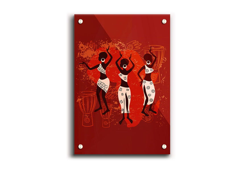 A vibrant acrylic print of African Tribal Art 25 showcasing intricate designs and colors on 5mm thick acrylic glass.