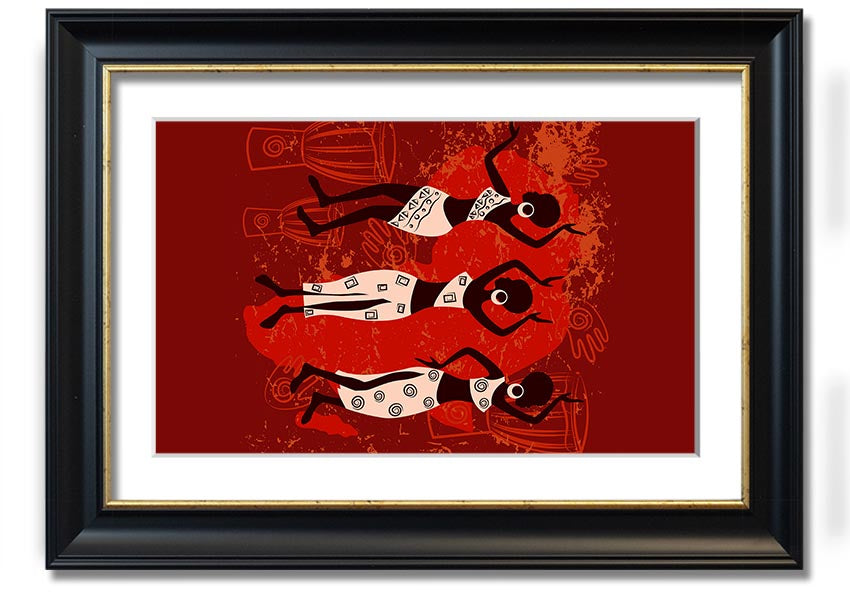 Framed print of African Tribal Art 25 featuring vibrant colors and intricate designs, ready to hang.