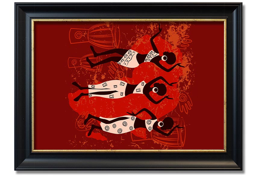 Framed print of African Tribal Art 25 featuring vibrant colors and intricate designs, ready to hang.