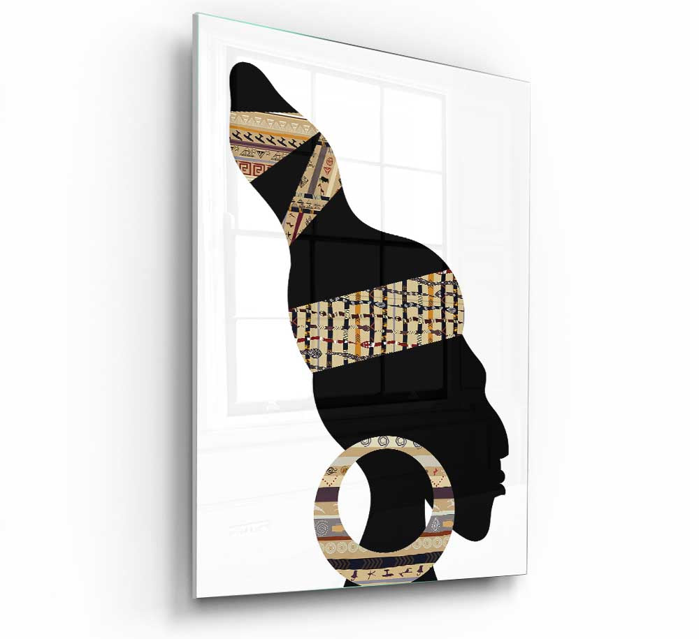 African Tribal Art 26 glass print featuring intricate tribal designs in vibrant colors, perfect for modern home decor.