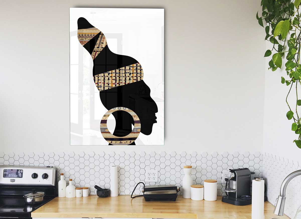 African Tribal Art 26 glass print featuring intricate tribal designs in vibrant colors, perfect for modern home decor.