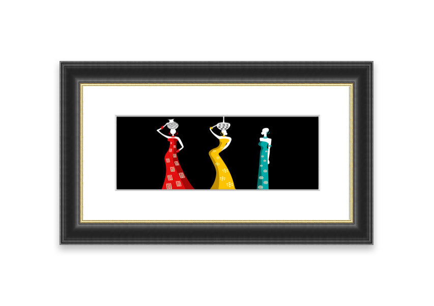 Framed print of African Tribal Art 28 featuring vibrant colors and intricate patterns, ready to hang.