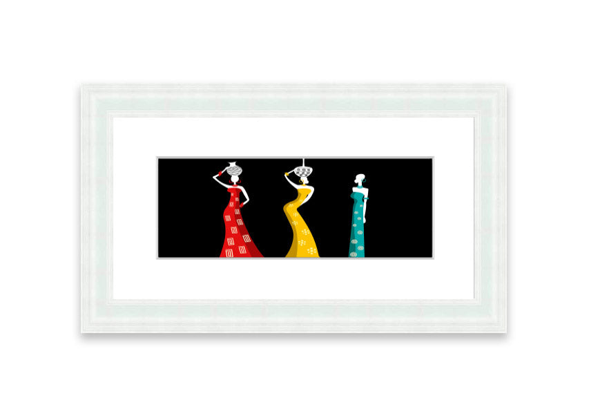 Framed print of African Tribal Art 28 featuring vibrant colors and intricate patterns, ready to hang.