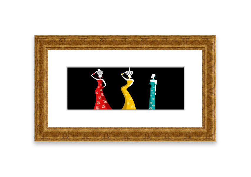 Framed print of African Tribal Art 28 featuring vibrant colors and intricate patterns, ready to hang.