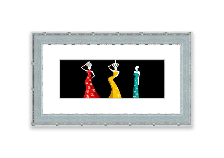 Framed print of African Tribal Art 28 featuring vibrant colors and intricate patterns, ready to hang.