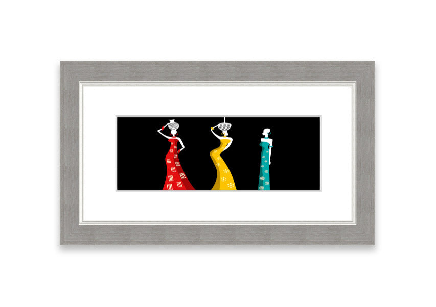 Framed print of African Tribal Art 28 featuring vibrant colors and intricate patterns, ready to hang.