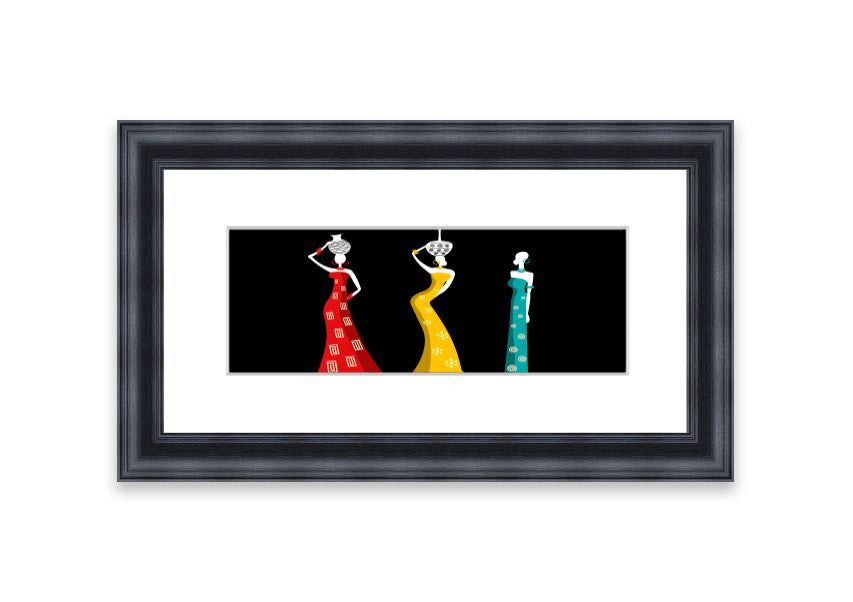 Framed print of African Tribal Art 28 featuring vibrant colors and intricate patterns, ready to hang.