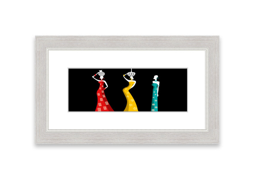 Framed print of African Tribal Art 28 featuring vibrant colors and intricate patterns, ready to hang.