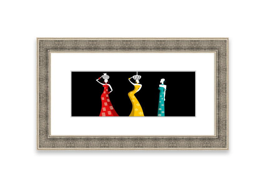 Framed print of African Tribal Art 28 featuring vibrant colors and intricate patterns, ready to hang.