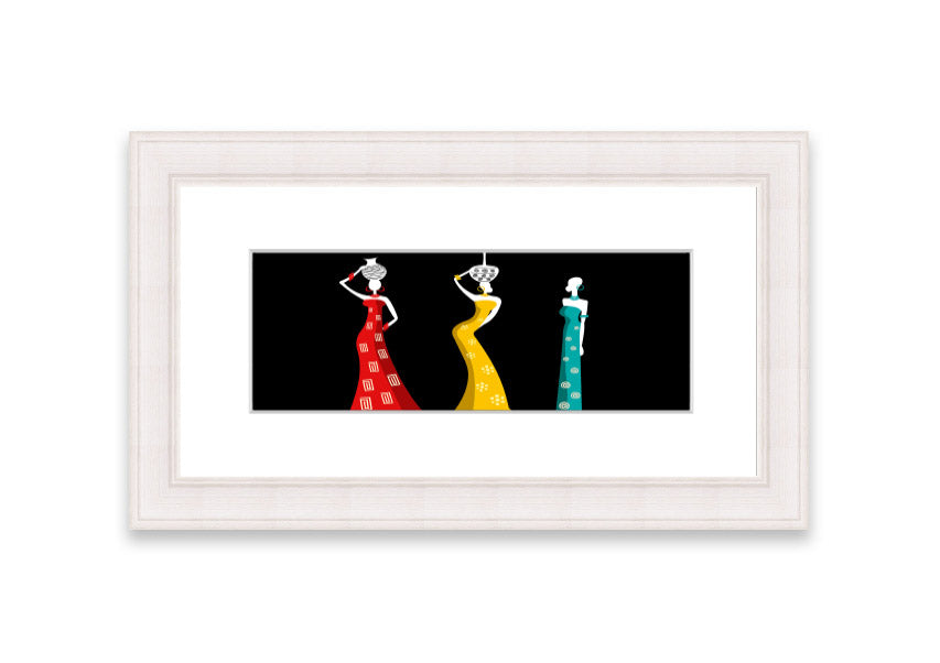 Framed print of African Tribal Art 28 featuring vibrant colors and intricate patterns, ready to hang.