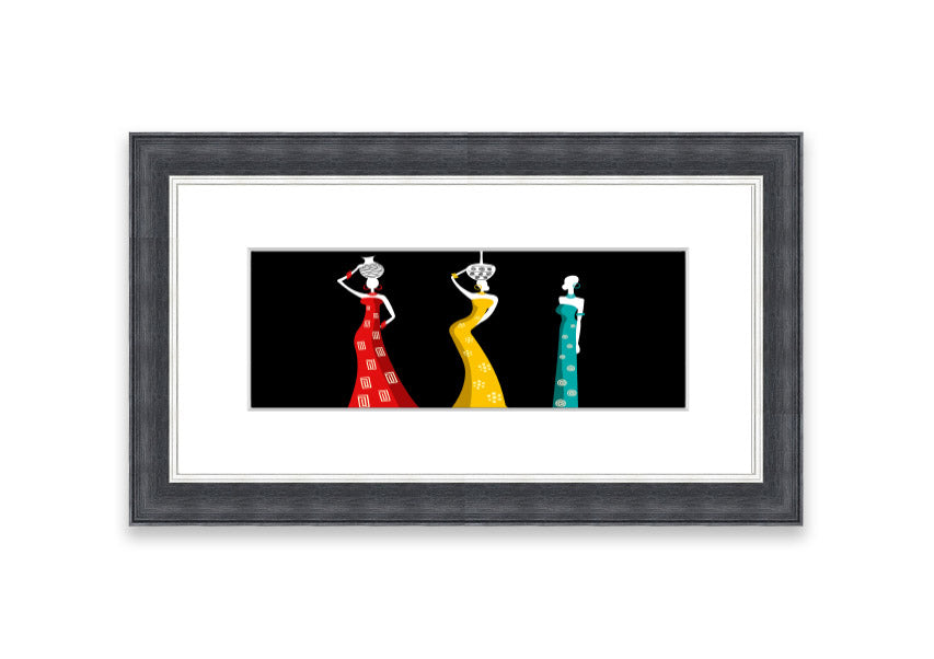 Framed print of African Tribal Art 28 featuring vibrant colors and intricate patterns, ready to hang.