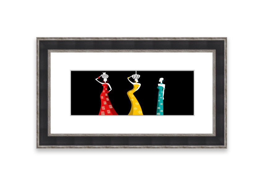 Framed print of African Tribal Art 28 featuring vibrant colors and intricate patterns, ready to hang.