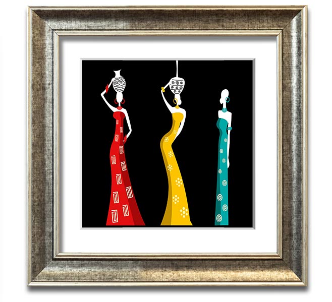 African Tribal Art 28 square framed print with vibrant colors and intricate designs, handmade in the UK.