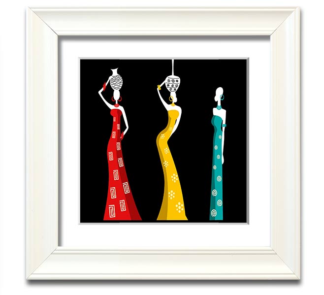 African Tribal Art 28 square framed print with vibrant colors and intricate designs, handmade in the UK.