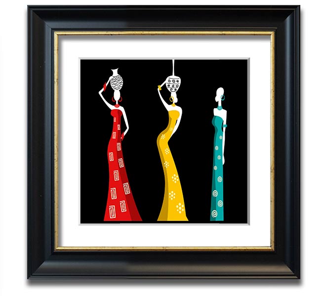 African Tribal Art 28 square framed print with vibrant colors and intricate designs, handmade in the UK.