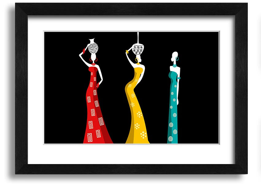 Framed print of African Tribal Art 28 showcasing vibrant colors and intricate patterns, ready to hang.