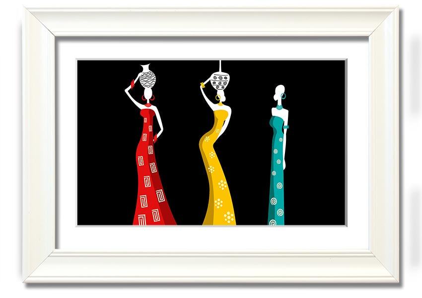 Framed print of African Tribal Art 28 showcasing vibrant colors and intricate patterns, ready to hang.