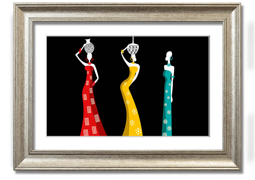 Framed print of African Tribal Art 28 showcasing vibrant colors and intricate patterns, ready to hang.