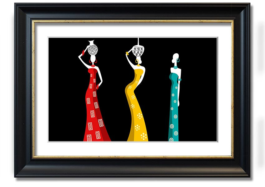 Framed print of African Tribal Art 28 showcasing vibrant colors and intricate patterns, ready to hang.