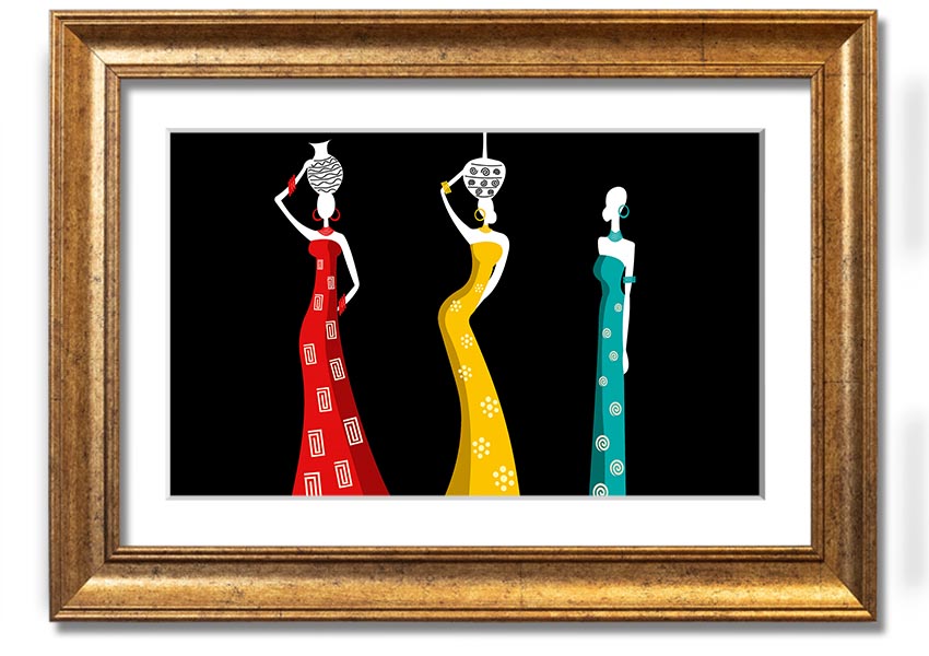 Framed print of African Tribal Art 28 showcasing vibrant colors and intricate patterns, ready to hang.