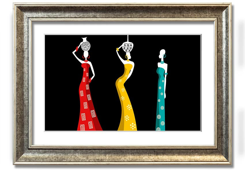 Framed print of African Tribal Art 28 showcasing vibrant colors and intricate patterns, ready to hang.