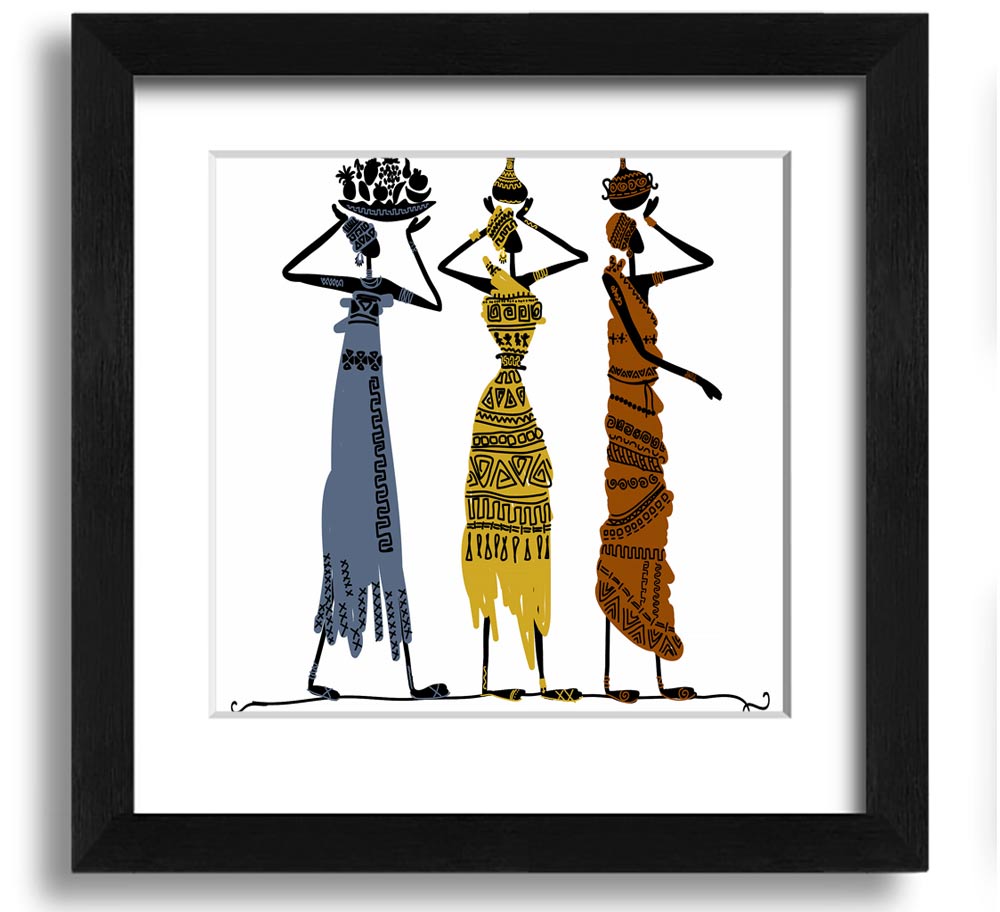 African Tribal Art 29 square framed print showcasing vibrant colors and intricate patterns, ready to hang.