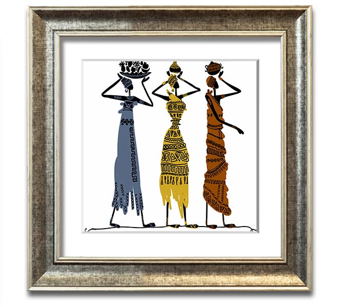 African Tribal Art 29 square framed print showcasing vibrant colors and intricate patterns, ready to hang.