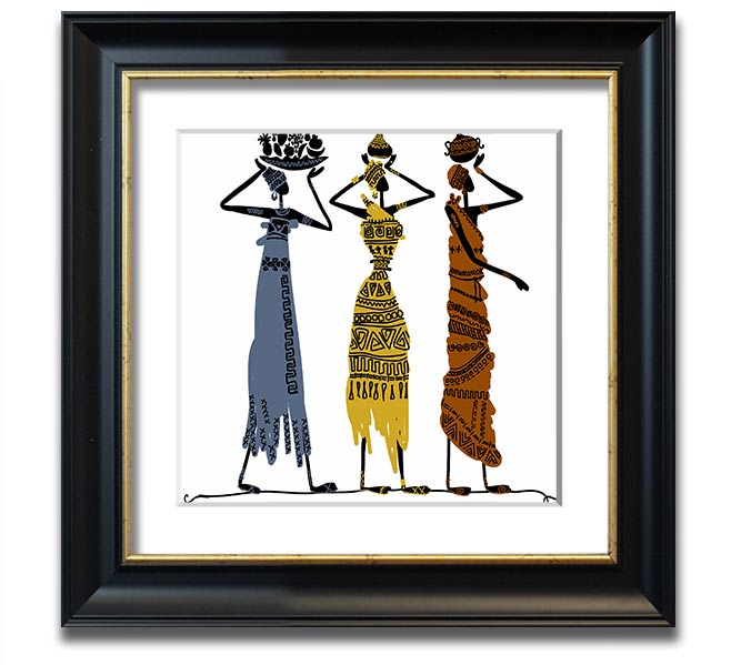 African Tribal Art 29 square framed print showcasing vibrant colors and intricate patterns, ready to hang.