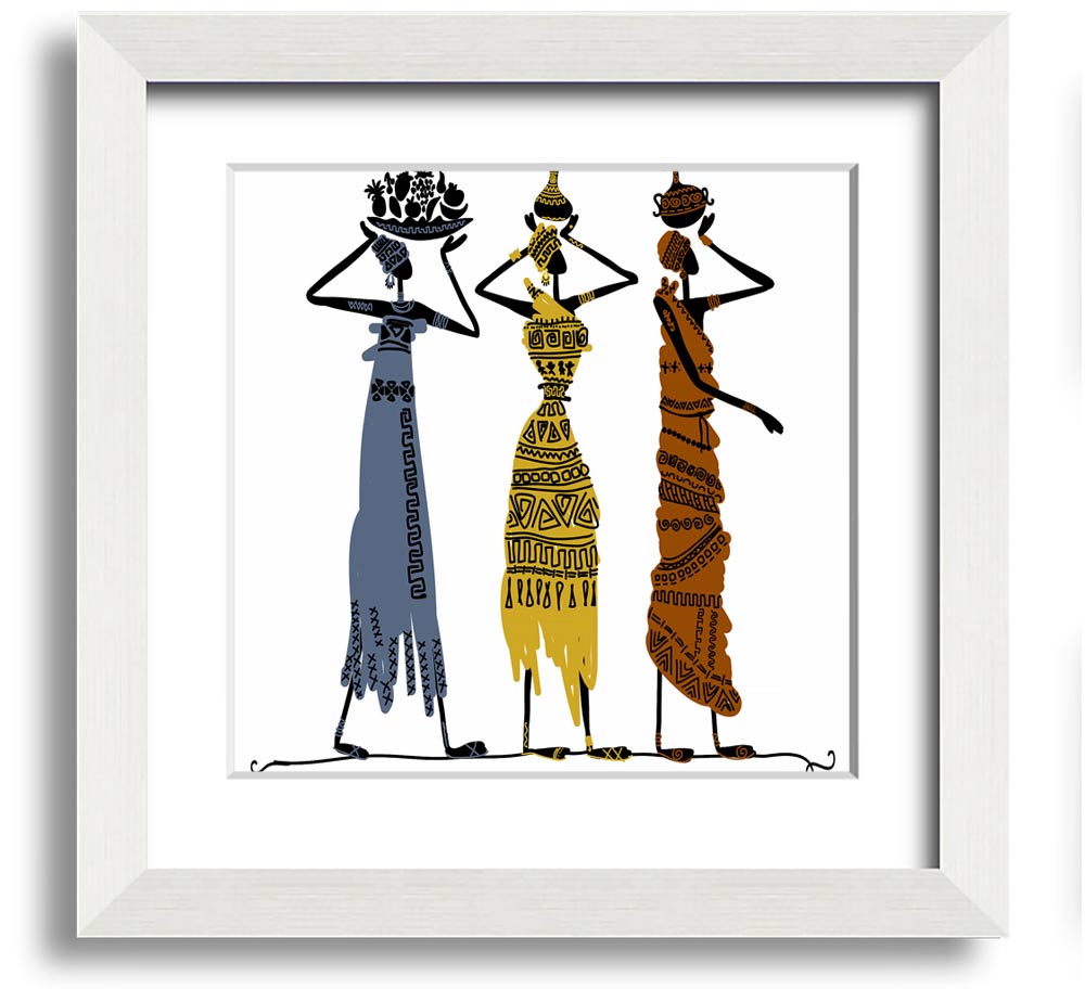 African Tribal Art 29 square framed print showcasing vibrant colors and intricate patterns, ready to hang.