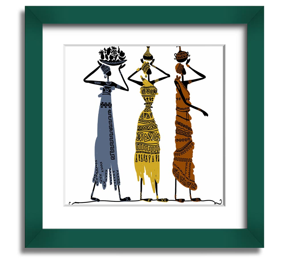 African Tribal Art 29 square framed print showcasing vibrant colors and intricate patterns, ready to hang.