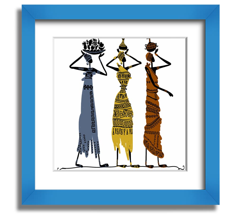 African Tribal Art 29 square framed print showcasing vibrant colors and intricate patterns, ready to hang.