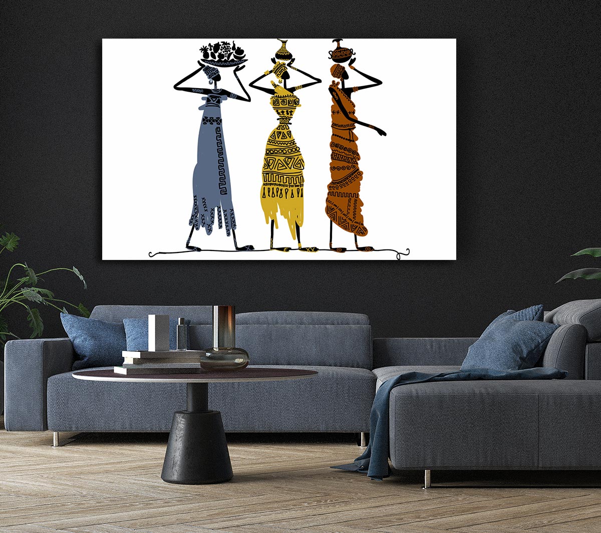 African Tribal Art 29 canvas artwork mounted on a 44mm box frame, showcasing vibrant tribal patterns.