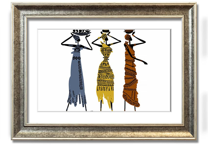 Framed print of African Tribal Art 29 showcasing vibrant colors and intricate patterns, ready to hang.