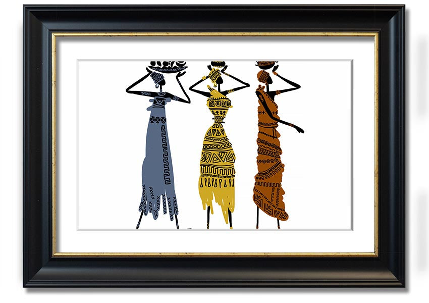 Framed print of African Tribal Art 29 showcasing vibrant colors and intricate patterns, ready to hang.