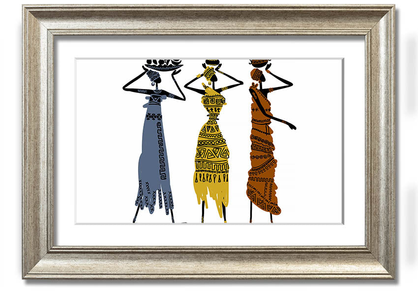 Framed print of African Tribal Art 29 showcasing vibrant colors and intricate patterns, ready to hang.