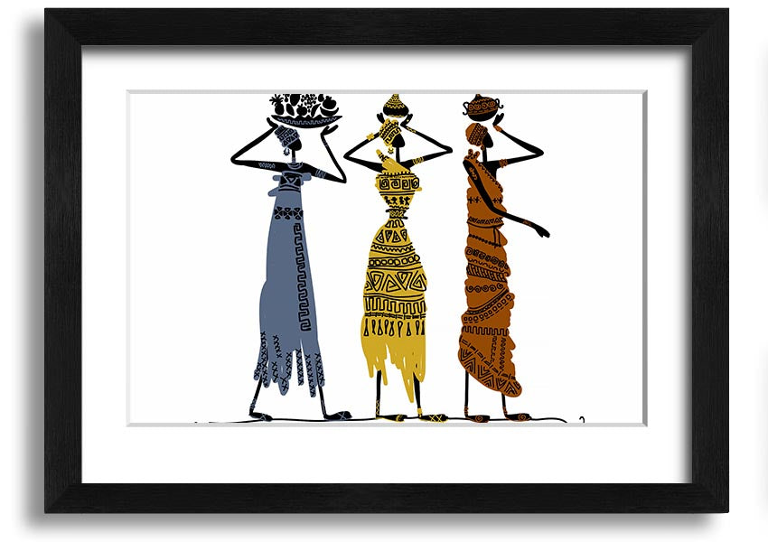 Framed print of African Tribal Art 29 showcasing vibrant colors and intricate patterns, ready to hang.