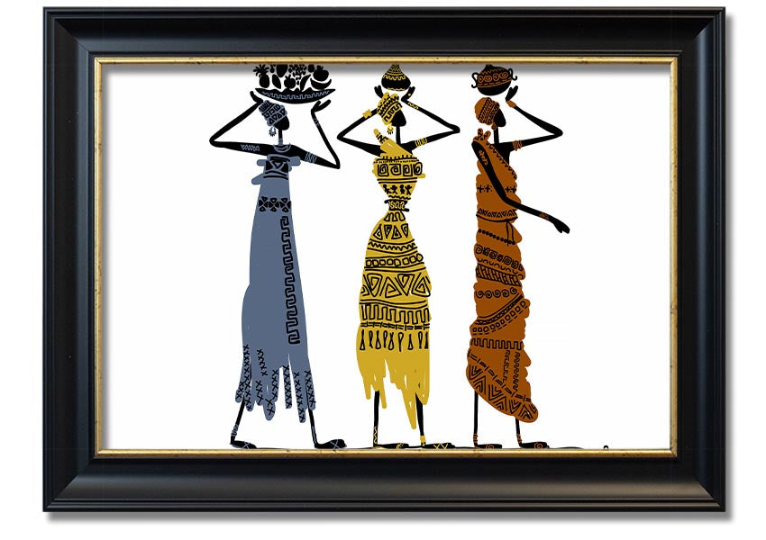 Framed print of African Tribal Art 29 showcasing vibrant colors and intricate patterns, ready to hang.