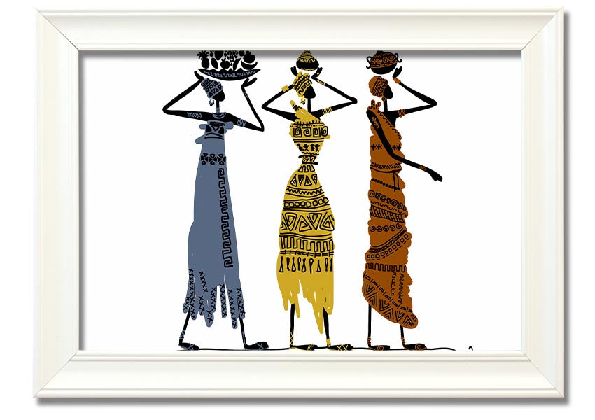 Framed print of African Tribal Art 29 showcasing vibrant colors and intricate patterns, ready to hang.